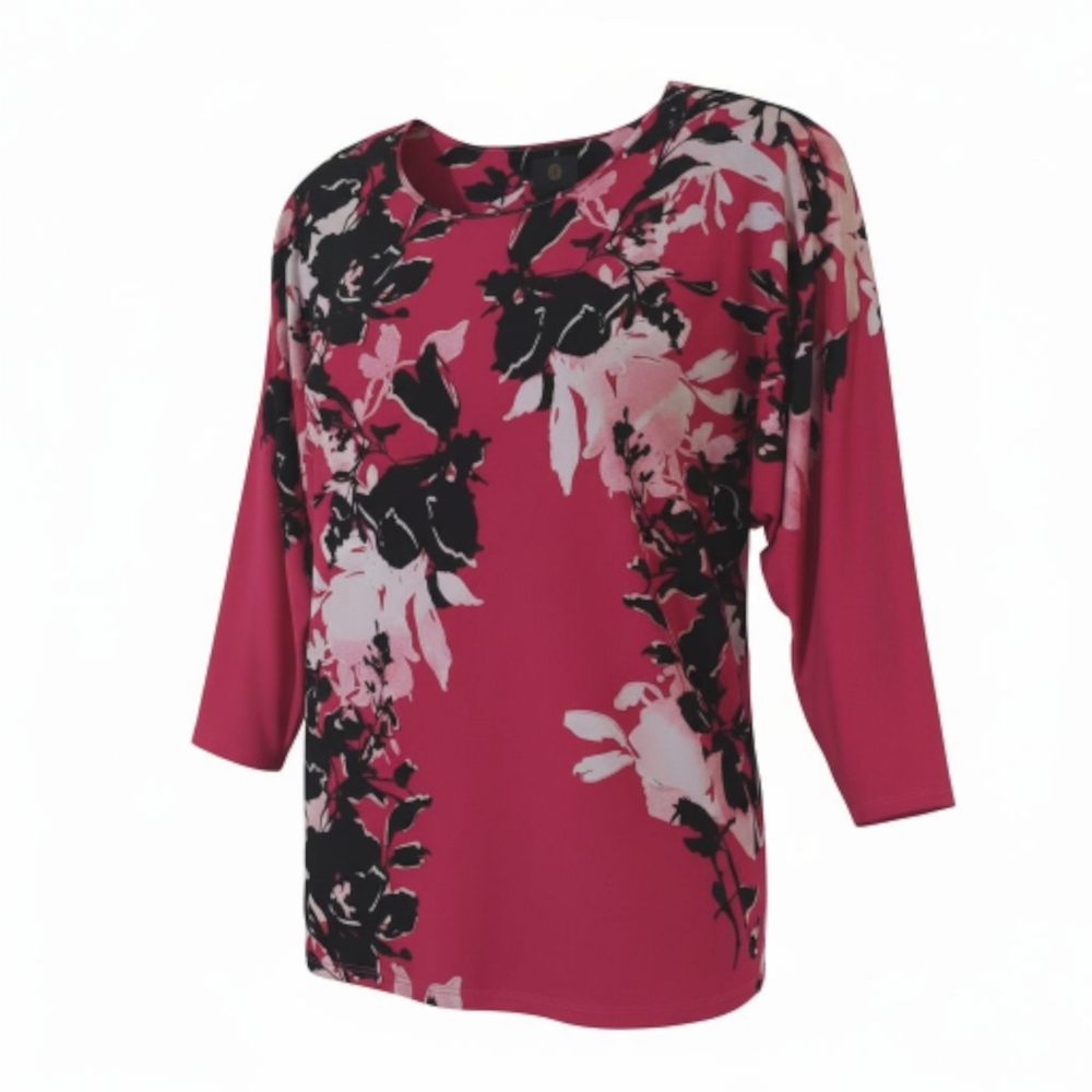 NY Collection Pink and Black Floral Blouse
